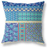 18"X18" Blue And Yellow Microsuede Patchwork Zippered Pillow