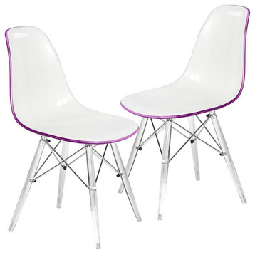 Dover Molded Dining Side Chair, Acrylic Base, Set of 2, White Purple