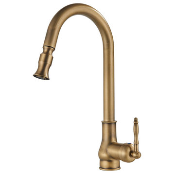 Antique Brass Pull-Down Kitchen Faucet