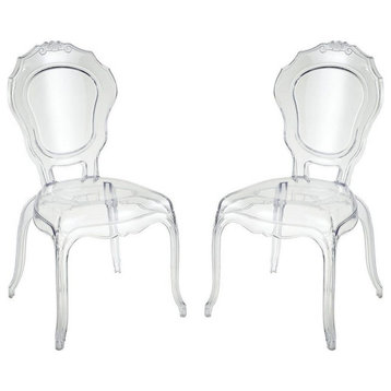 Set of 2 Modern Transparent Crystal Dining Chair made from Molded Acrylic Clear