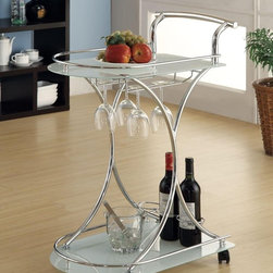 Coaster Chrome Serving Cart with 2 Frosted Glass Shelves 910002 - Bar Carts