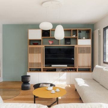 Création d'une bibliothèque meuble TV sur mesure.