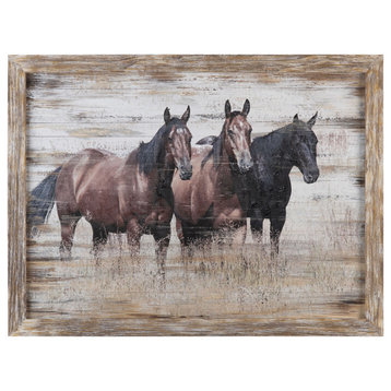 Hold Your Horses Wooden Wall Art With Brown Frame