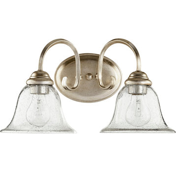 Spencer 2-Light Vanity Fixture, Aged Silver Leaf With Clear Seeded Glass
