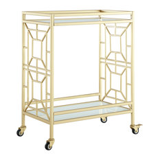 BOWERY HILL 2 Tiered Serving Cart in Clear Glass and Gold 34 H x 27 W x 19 D