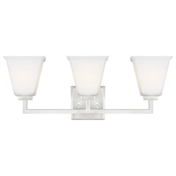 Ellis Harper Three-Light Bath, Brushed Nickel With Etched/White Inside Glass
