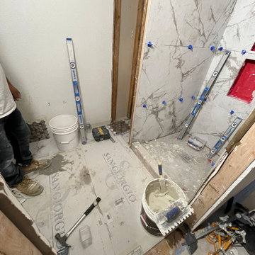 Bathroom Remodel Browns and Creams wall accent tiles
