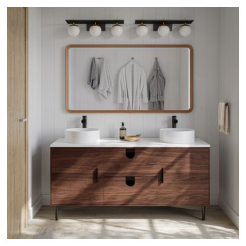 The Newton Bathroom Vanity, Double Sink, Freestanding, Walnut Wood, 60"