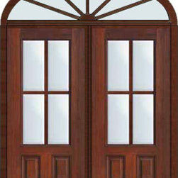 Prehung French Transom Double Door 80 Fiberglass 3/4 Lite 4 Lite - Patio Doors
