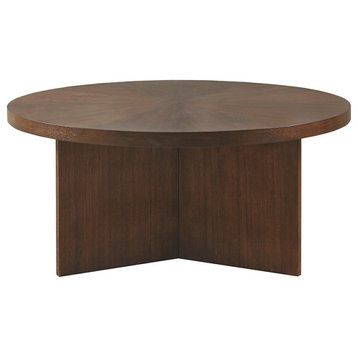 Martha Stewart Sadie Mid-Century Round Wood Coffee Table, Brown