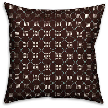 Brown Cross-Stitch Printed Pattern Outdoor Throw Pillow, 20"x20"