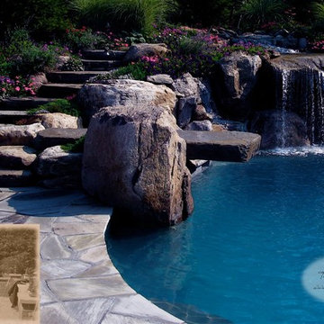 View of Pool, Waterfalls, Dive Rock & Natural Stone Steppers