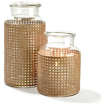 Two's Company 53077 2-Piece Set Handcrafted Cane Webbing Jars