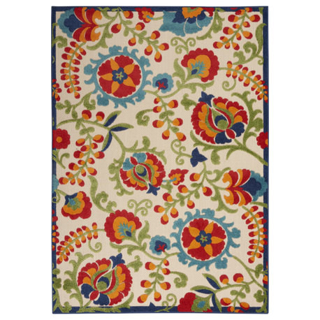 5' X 8' Green And Ivory Indoor Outdoor Area Rug