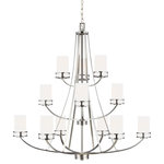 Generation Lighting - Generation Lighting 3121612 Robie 12 Light 40"W Chandelier - Brushed Nickel - Features: Constructed from steel Includes etched glass shades Sloped ceiling compatible Requires (12) 75 watt maximum Medium (E26) bulbs Dimmable with compatible dimming bulbs Includes 72" adjustable chain Made in China ETL listed for installation in damp locations Meets California Title 24 energy standards Dimensions: Height: 40-5/8" Maximum Height: 115-1/8" Width: 40" Product Weight: 23.98lbs Chain Length: 72" Wire Length: 120" Shade Height: 6-1/8" Shade Width: 3-1/2" Canopy Height: 7/8" Canopy Width: 5" Electrical Specifications: Max Wattage: 900 watts Number of Bulbs: 12 Max Watts Per Bulb: 75 watts Bulb Base: Medium (E26) Voltage: 120 Bulbs Included: No