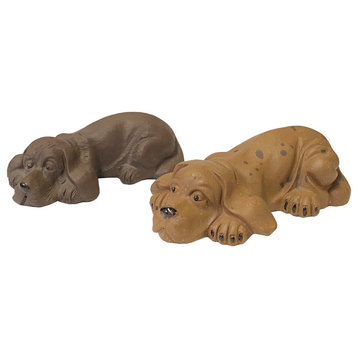 Two Oriental Puppy Dog Small Ceramic Animal Figures Display Art Hws2379