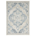 Nourison - Nourison Carina CNA01 Transitional Lt.Blue/Ivory Rectangle Area Rug - Elegant and timeless, the Carina Collection transports the fine Persian designs of yesteryear to the modern era. These  rugs showcase intricate floral center medallion patterns in an array of rich and muted color palettes to fit your design needs. Machine-made of silky-smooth polyester, Carina is finished with fringed edges and an abrash effect for an extra touch of vintage style.