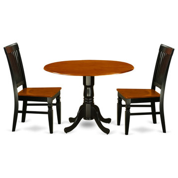 3-Piece Kitchen Table Set, A Kitchen Table, 2 Dining Chairs, Black/Cherry