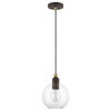 Downtown 1 Light Bronze With Antique Brass Accents Sphere Pendant