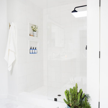 Orlando Soria's White Wash 6x12 Parquet Bathroom