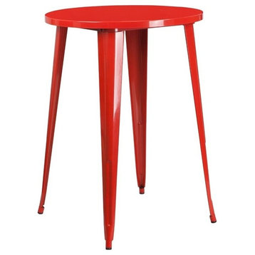 30" Round Red Metal Indoor-Outdoor Bar Height Table