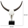 Benzara BM285592 26" Cow Skull Accent Table Decoration, Metal Block Base, White
