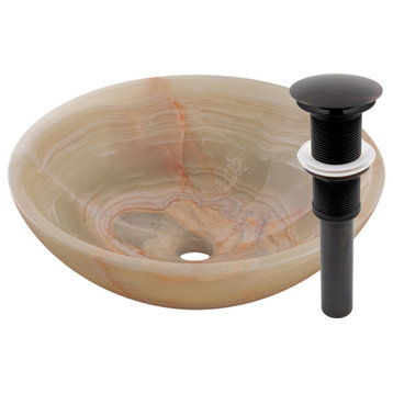 Green Onyx Vessel Sink and Drain, Oil Rubbed Bronze