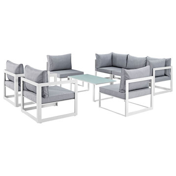 Fortuna 8-Piece Outdoor Aluminum Sectional Sofa Set, White Gray