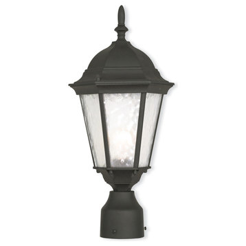 Outdoor Post-Top Lantern With Clear Water Glass, Textured Black