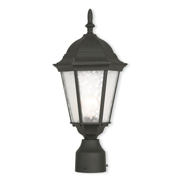 Outdoor Post-Top Lantern With Clear Water Glass, Textured Black