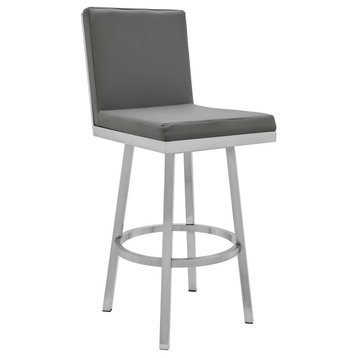 Rochester Swivel Modern Metal and Grey Faux Leather Bar & Counter Stool