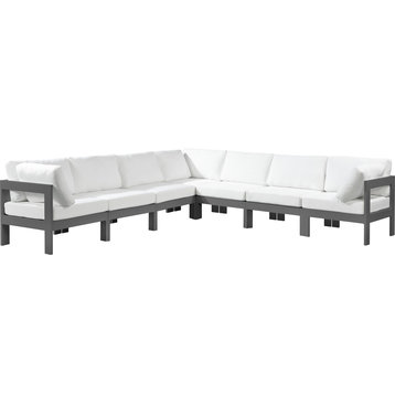 Nizuc Water Resistant Patio L-Shaped Modular Sectional, White/Grey, 7-Piece