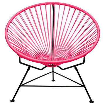 Innit Indoor/Outdoor Handmade Lounge Chair, Pink Weave, Black Frame