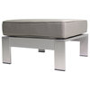 Noble House Cape Coral Cushioned Auminum Frame Ottoman in Silver and Khaki