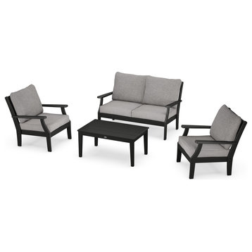 POLYWOOD Braxton 4-Piece Deep Seating Chair Set, Black/Gray Mist