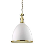 Hudson Valley Lighting - Viceroy 1-Light Small Pendant, White/Aged Brass - Anchoring the domed metal shade to its hanging chain, Viceroy's detailed cast socket holder suggests the pendant's nautical inspiration. A polished metal ring secures the pendant's unique down-light diffuser: a wire-mesh safety glass that recalls the fixture's rough-service roots. The shade's glossy enamel coating completes Viceroy's vintage appeal.