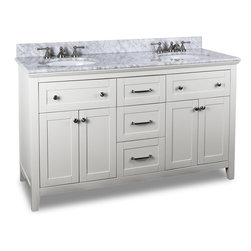 60 inch White Finish Double Sink Bathroom Vanity Carrera Marble Countertop - Bathroom Vanities And Sink Consoles