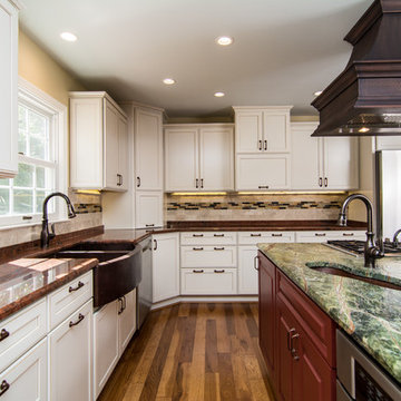 Red Dragon Granite + Rainforest Green Granite + Copper Fixtures