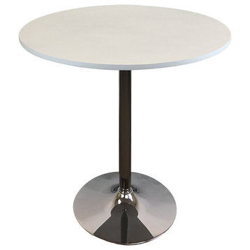 Modern Round Wood Top Dining Table With Chrome Base, White