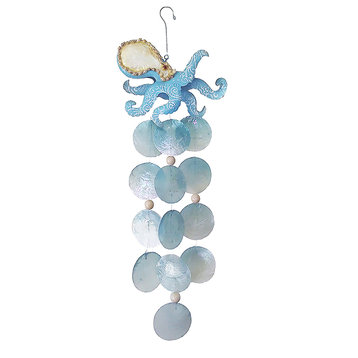 Octopus Chime with Shell Embellishment - Metal and Capiz Art