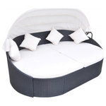 vidaXL - vidaXL Daybed Round Outdoor Patio Lounge Bed with Canopy Poly Rattan Black - This day bed will be an ideal hideaway for relaxing and enjoy your leisure time near the swimming pool, in your garden, on your patio, etc.With this elegant sun lounger, you can show your appreciation for ambiance as well as your trendy lifestyle. The sun lounger is made of durable PE rattan, which is water - and weatherproof, UV resistant and stain resistant. Thanks to the thick removable seat cushion and pillows, it is very comfortable. The white sunroof protects you from the sun when you read or relax on the sun lounger on sunny days.Constructed with a sturdy yet lightweight steel frame, this contemporary rattan sun lounger is very durable. Note: We recommend covering the sun lounger in the rain, snow or frost.