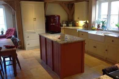 Bespoke Handmade Antique Pine Kitchen Painted in Cream with Red Island