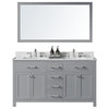 60" Double Bathroom Vanity, Taupe Gray with Carrara Marble Top and Mirror