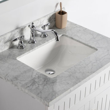31" White Cararra Marble Top With White Ceramic Rectangular Sink