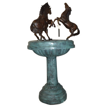 Three Horses on a Tray Fountain Bronze Statue -  Size: 30"L x 30"W x 51"H.