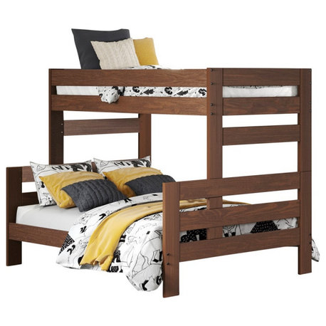 Jericho Mahogany Brown Wooden Bunk Beds, Mahogany, Twin Over Full