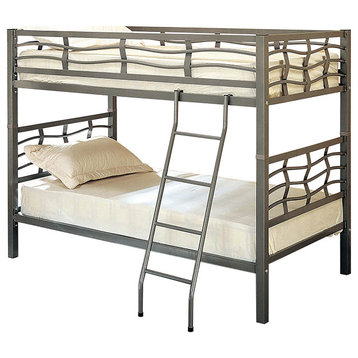Twin Over Twin Bunk Bed With Ladder, Light Gunmetal