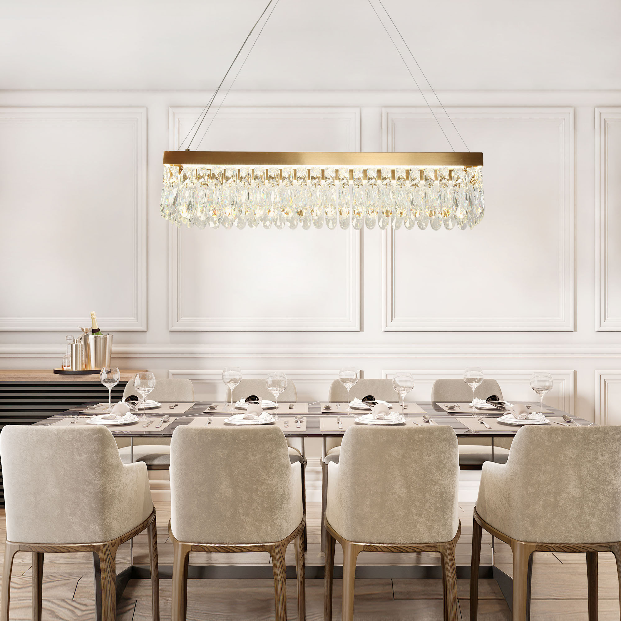 LNC Musesonce 1-Light 36.2" Modern Rectangle Crystal LED Chandelier, Gold