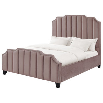 Inspired Home Zaida Bed, Velvet Upholstered, Pink, King