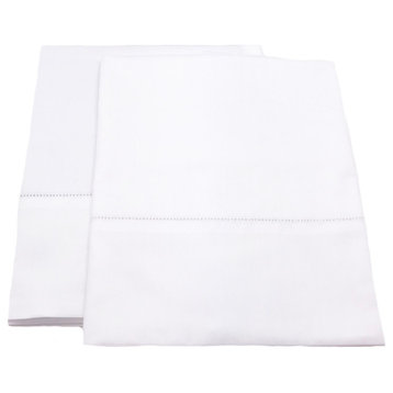 Hemstitch Cotton Sateen Pillowcases, Set of 2, White, Standard